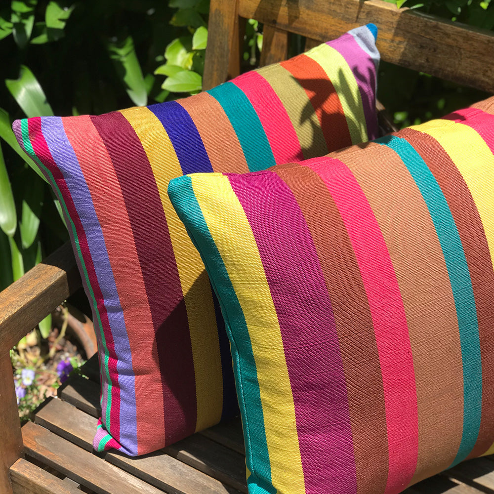 Sally cushion made with 100% organic cotton featuring Fran cushion. Design by Woven. Handwoven in Guatemala.