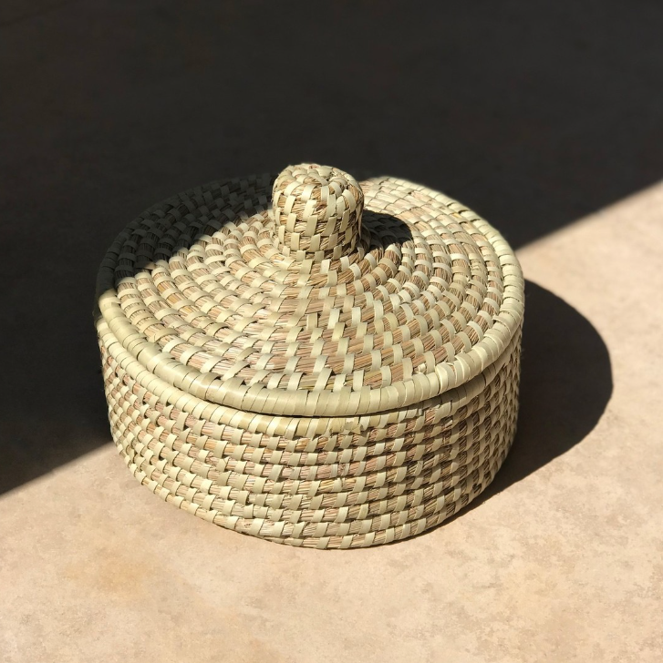 Kaisa large round basket with lid. Designed by Woven. Handmade in Guatemala.