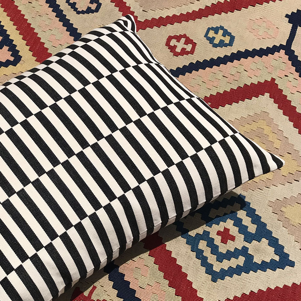 Cheena cushion. Large black and white patchwork cushion made with 100% cotton. Designed by Woven. Handmade in Guatemala.