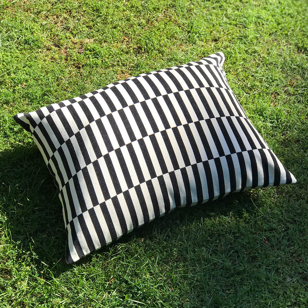 Cheena cushion. Large black and white patchwork cushion made with 100% cotton. Designed by Woven. Handmade in Guatemala.